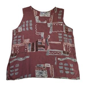 Vtg Sz M 100% Silk Abstract Geometric Mauve Pink Tank Top Maximalist Eclectic